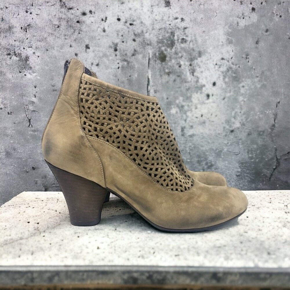 * Audley London Taupe Leather Lattice Ankle Boots Size 39 Made in Spain